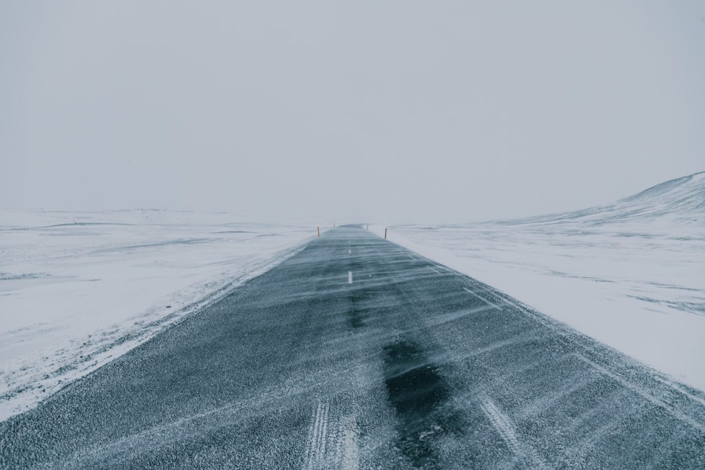 Icy road in Iceland.